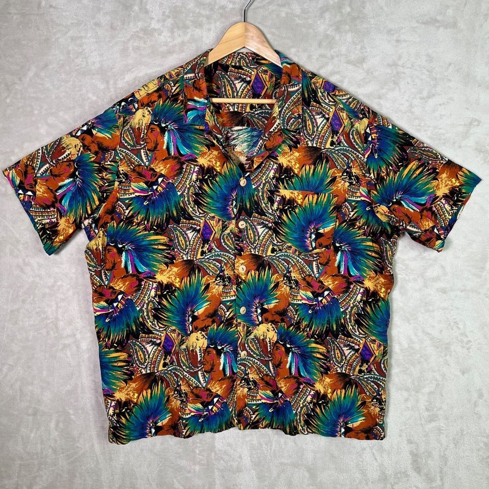 Vintage Hawaiian Camp Shirt Mens XXL Paisley Tropical Resort Button Up